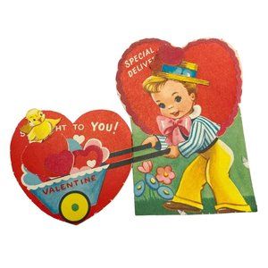 Vintage 1940s Valentine Greeting Card Special Delivery Hearts 5.5 Inch Tall